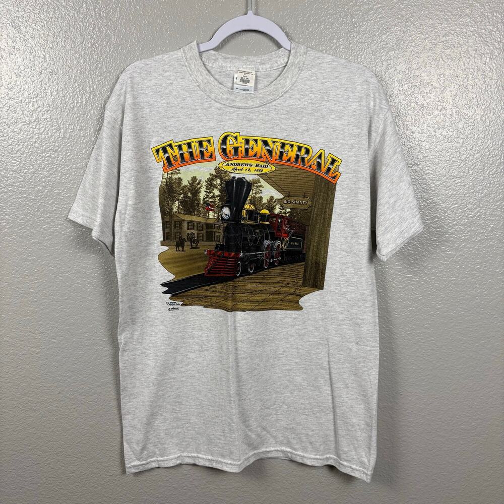 Size M Train Shirt Civil War Locomotive History Georgia Grey Short Sleeve Shirt